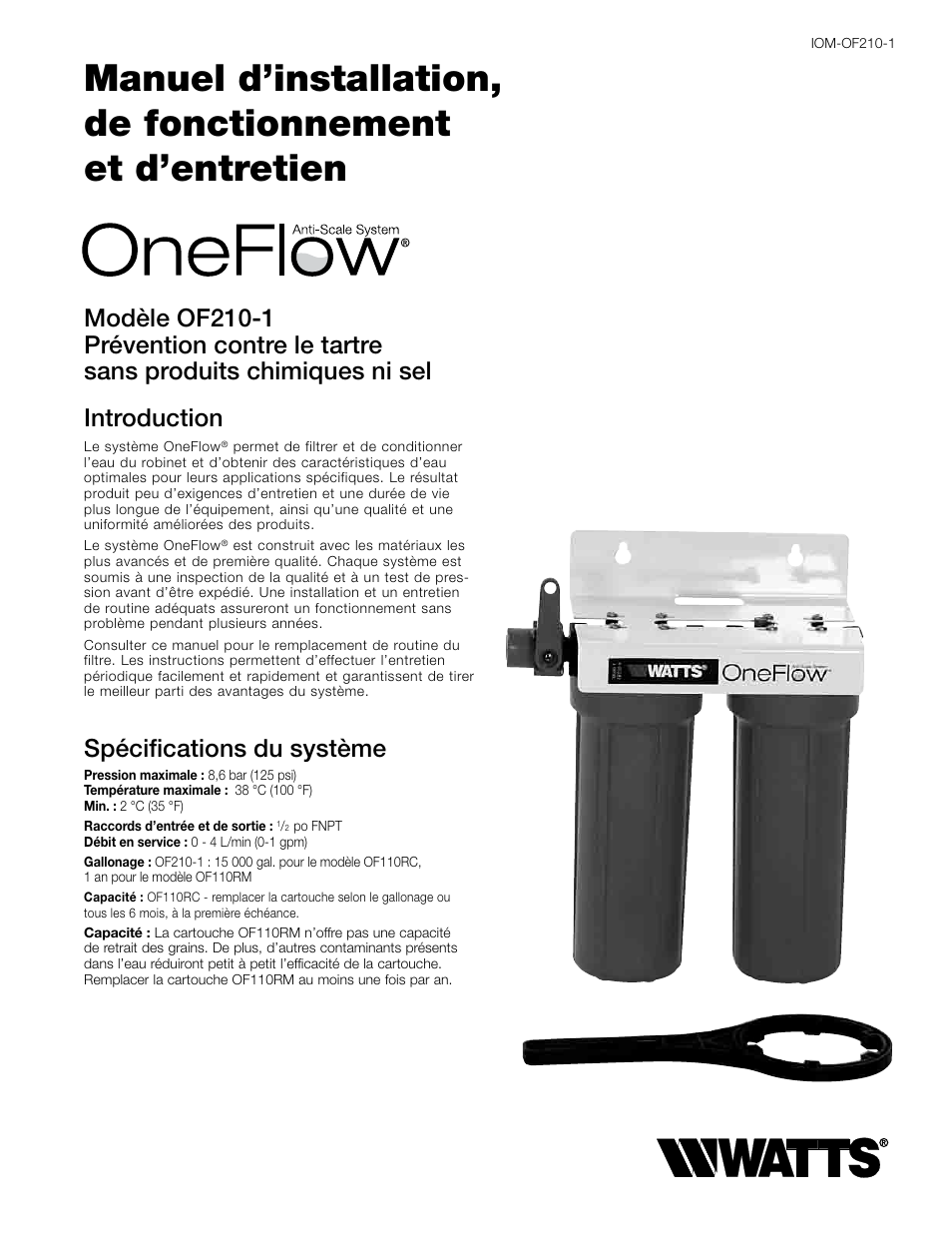 Spécifications du système | Watts OF210-1 User Manual | Page 13 / 20