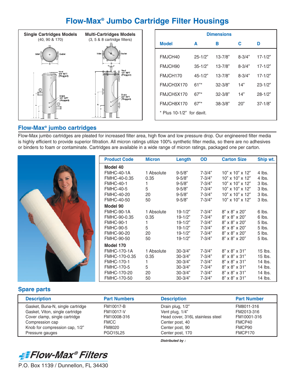 Filters, Flow-max, Jumbo cartridge filter housings | Spare parts, Jumbo cartridges | Watts FMHC-90 User Manual | Page 2 / 2