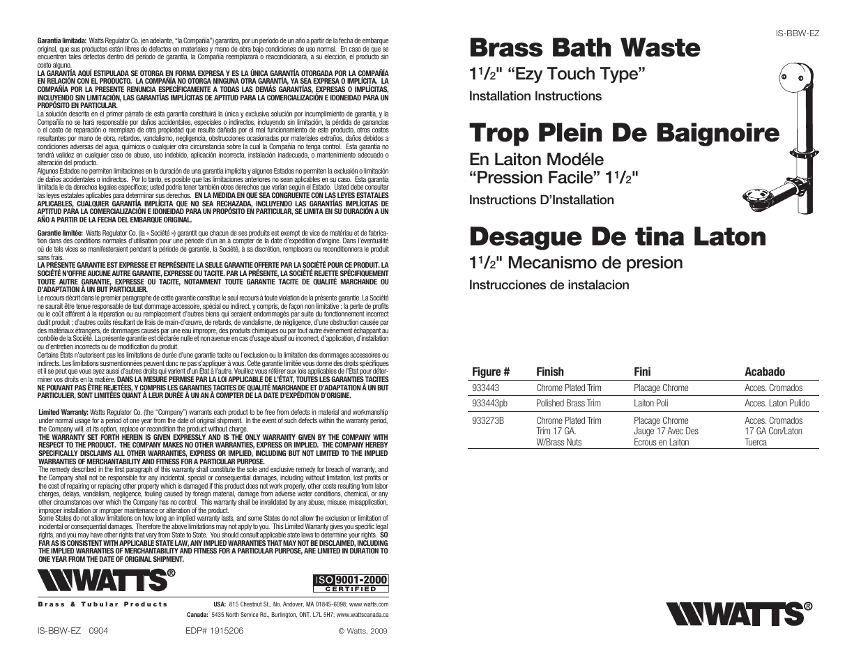 Watts 933 443 User Manual | 2 pages