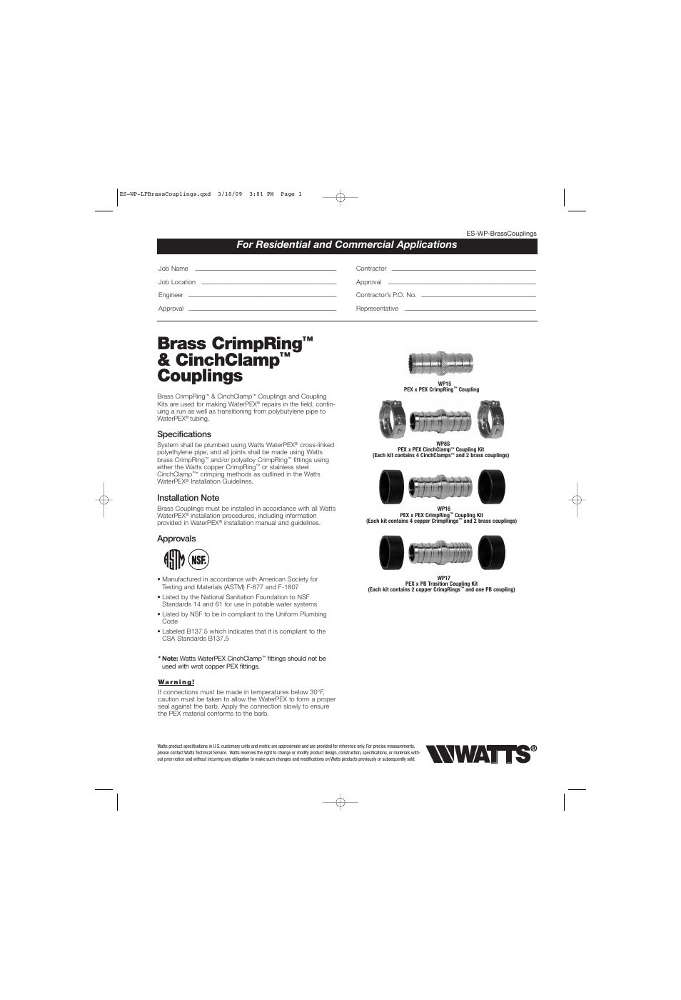 Watts WP8S User Manual | 2 pages