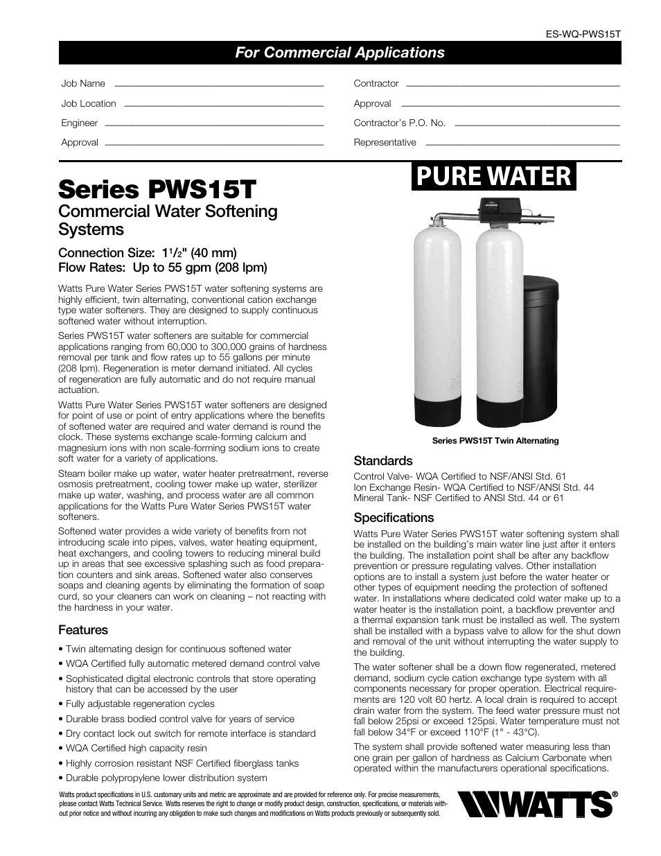 Watts PWS15T (3-10CUFT) User Manual | 3 pages