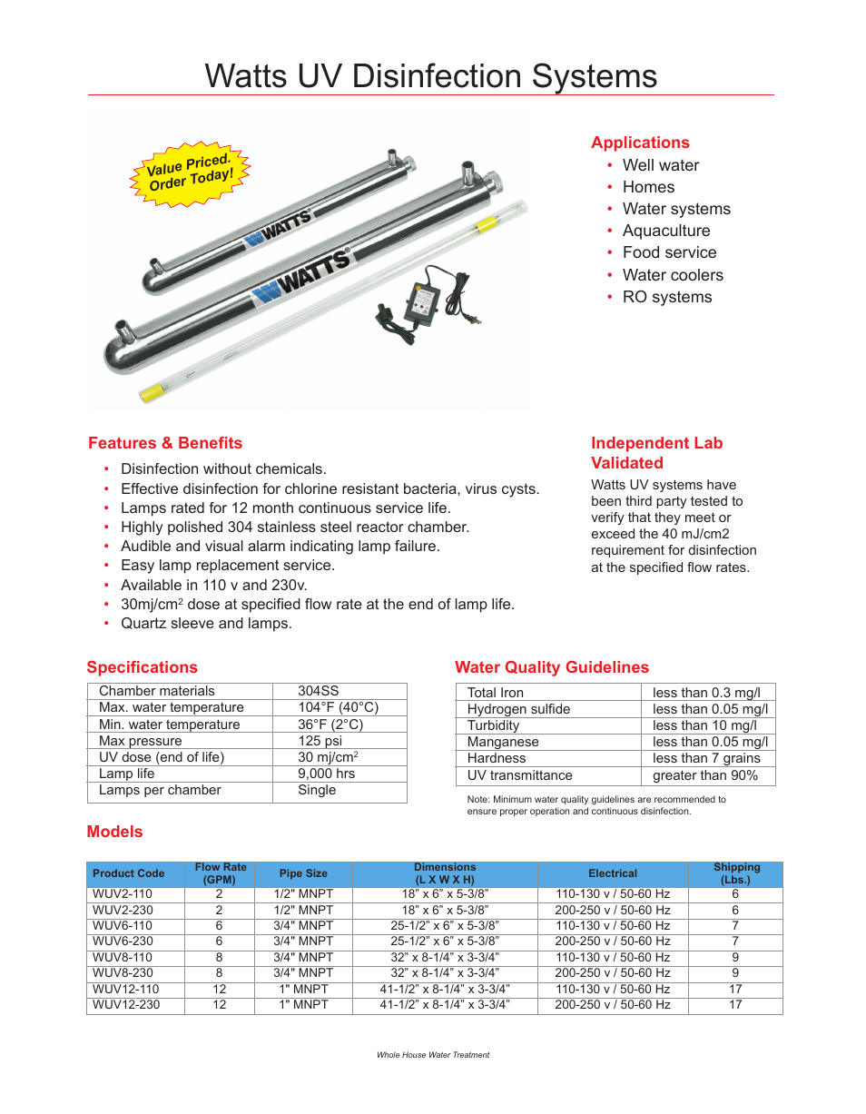 Watts WUV8-110 User Manual | 1 page