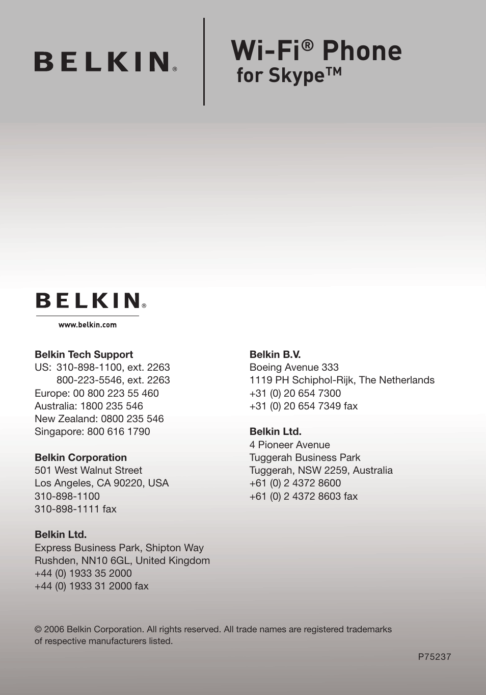 Belkin Wi-Fi Phone for Skype F1PP000GN-SK User Manual | 50 pages