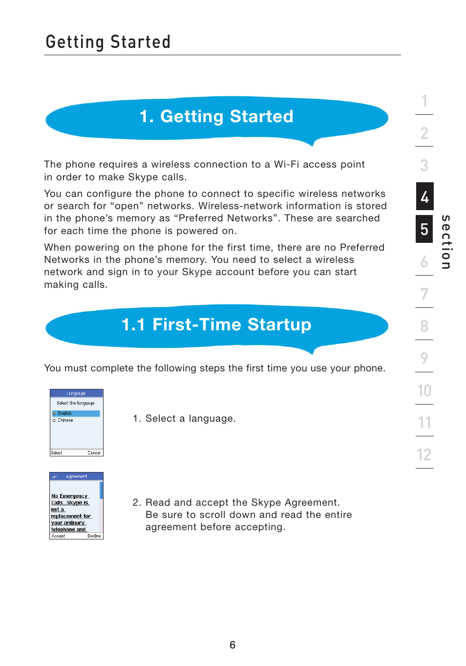 Getting started, Getting started 1.1 first-time startup | Belkin Wi-Fi Phone for Skype F1PP000GN-SK User Manual | Page 10 / 50