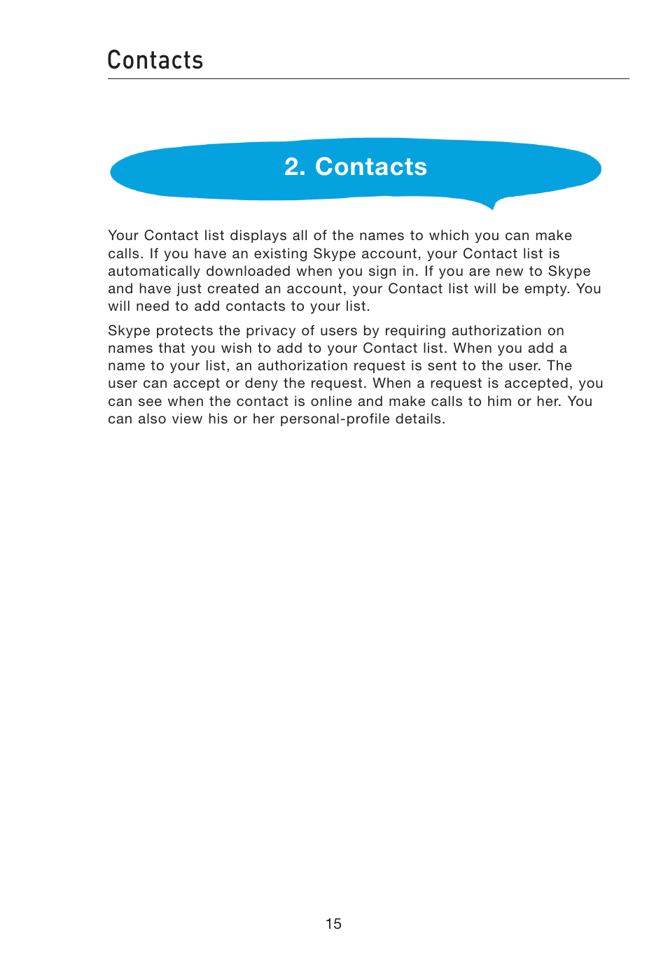 Contacts | Belkin Wi-Fi Phone for Skype F1PP000GN-SK User Manual | Page 19 / 50