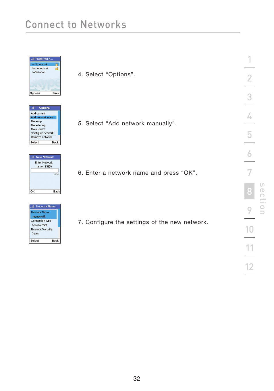 Connect to networks | Belkin Wi-Fi Phone for Skype F1PP000GN-SK User Manual | Page 36 / 50