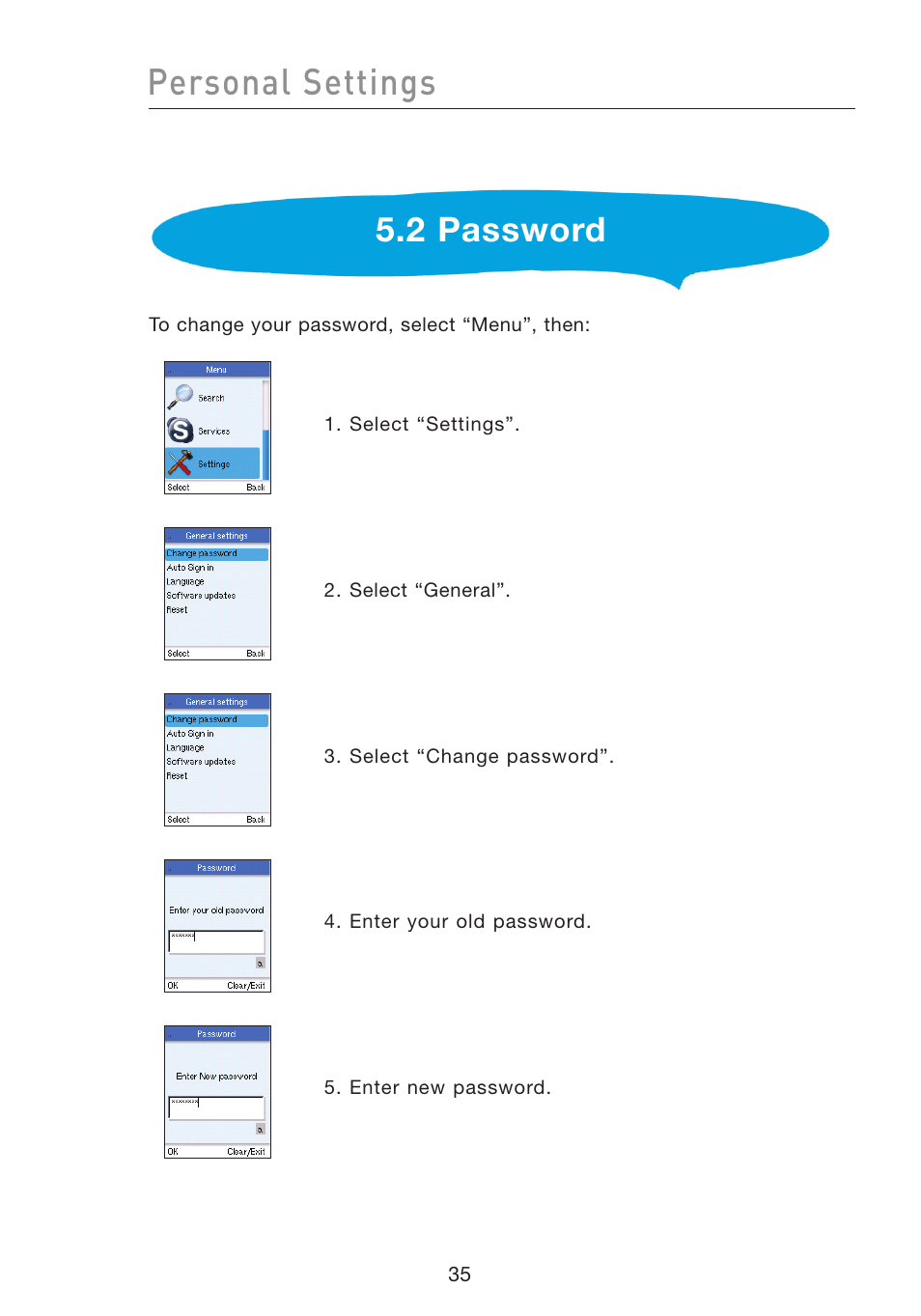 Personal settings, 2 password | Belkin Wi-Fi Phone for Skype F1PP000GN-SK User Manual | Page 39 / 50