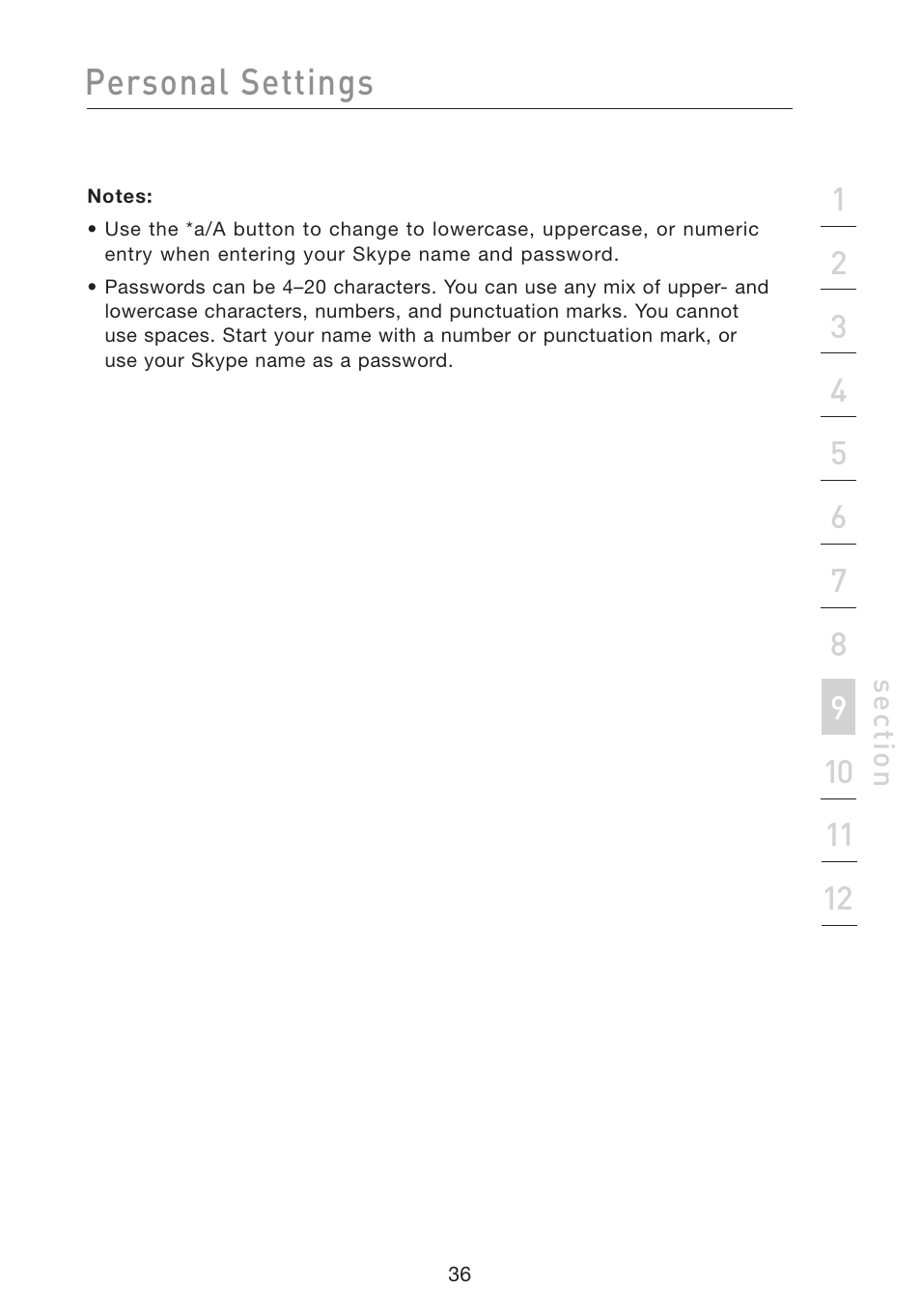 Personal settings | Belkin Wi-Fi Phone for Skype F1PP000GN-SK User Manual | Page 40 / 50
