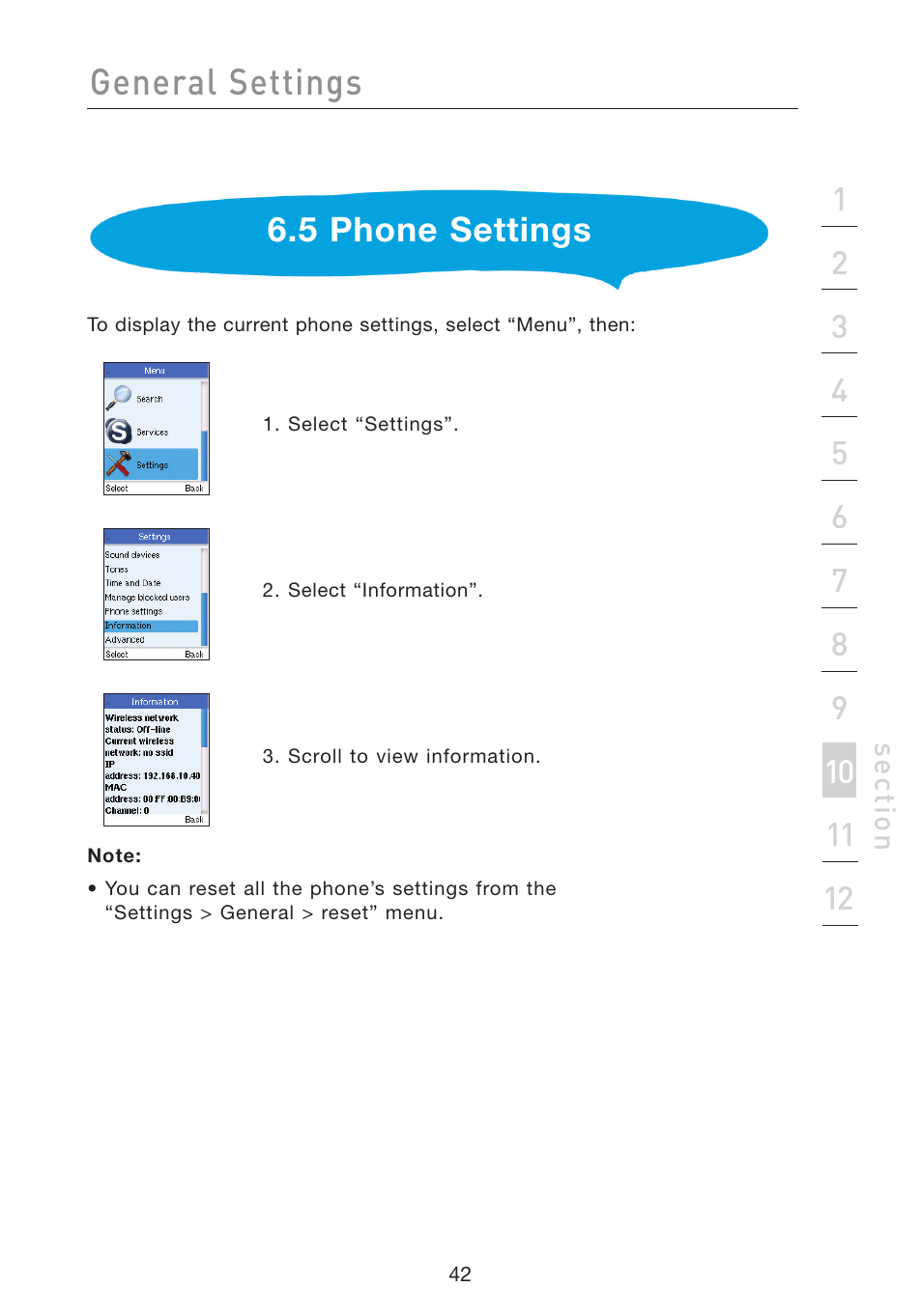 General settings, 5 phone settings | Belkin Wi-Fi Phone for Skype F1PP000GN-SK User Manual | Page 46 / 50