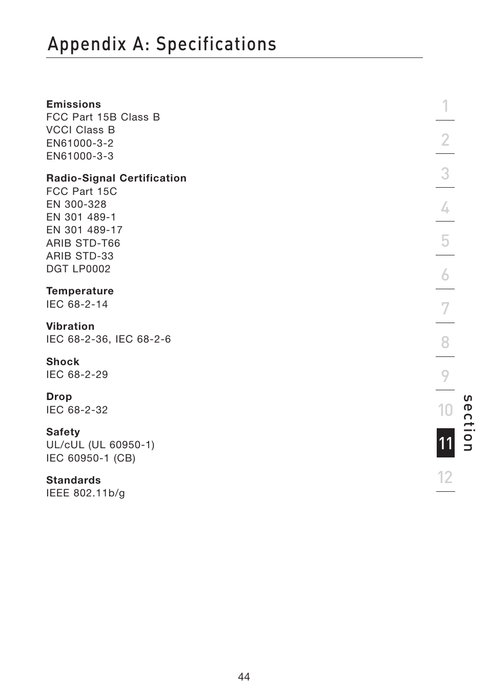 Appendix a: specifications | Belkin Wi-Fi Phone for Skype F1PP000GN-SK User Manual | Page 48 / 50