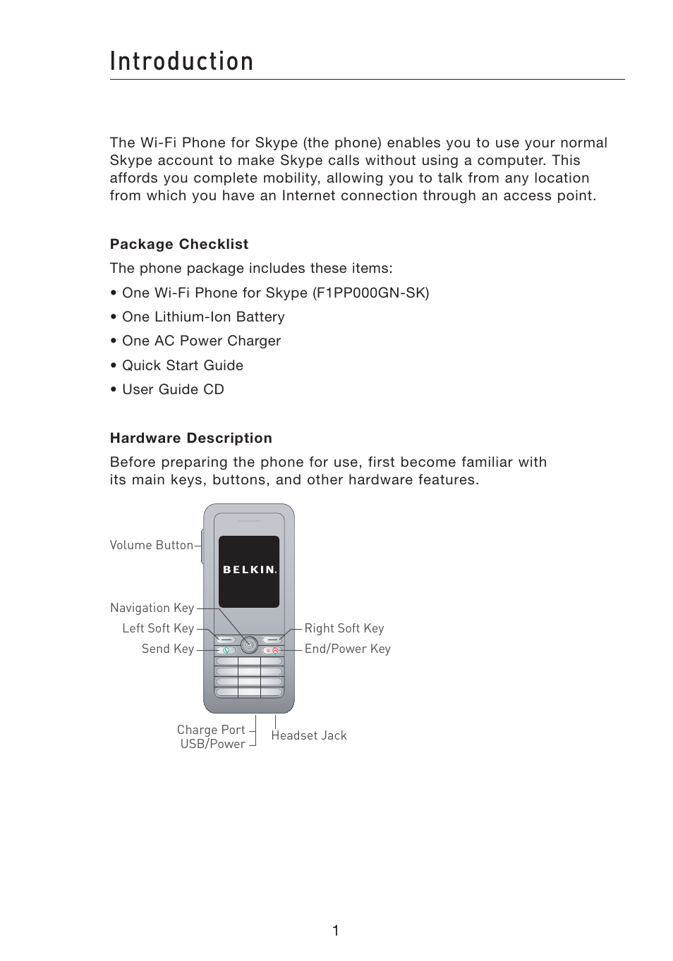 Introduction | Belkin Wi-Fi Phone for Skype F1PP000GN-SK User Manual | Page 5 / 50