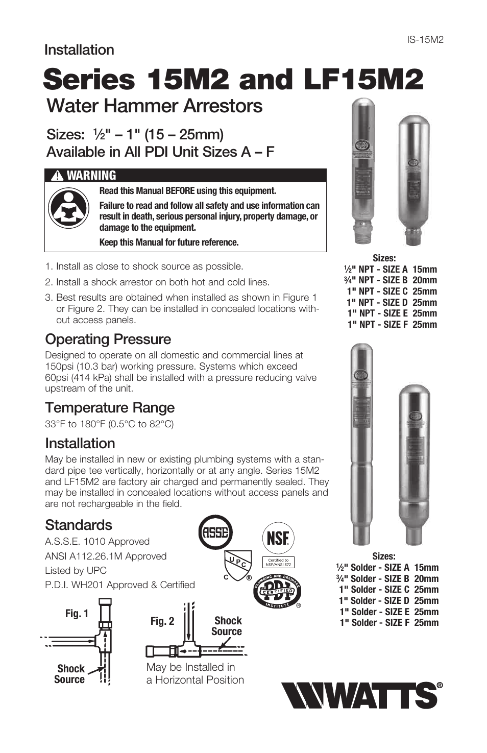 Watts LF15M2 User Manual | 2 pages