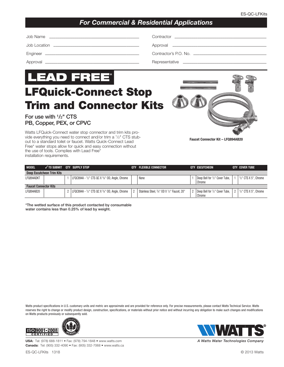 Watts LFQ894ADKT User Manual | 1 page