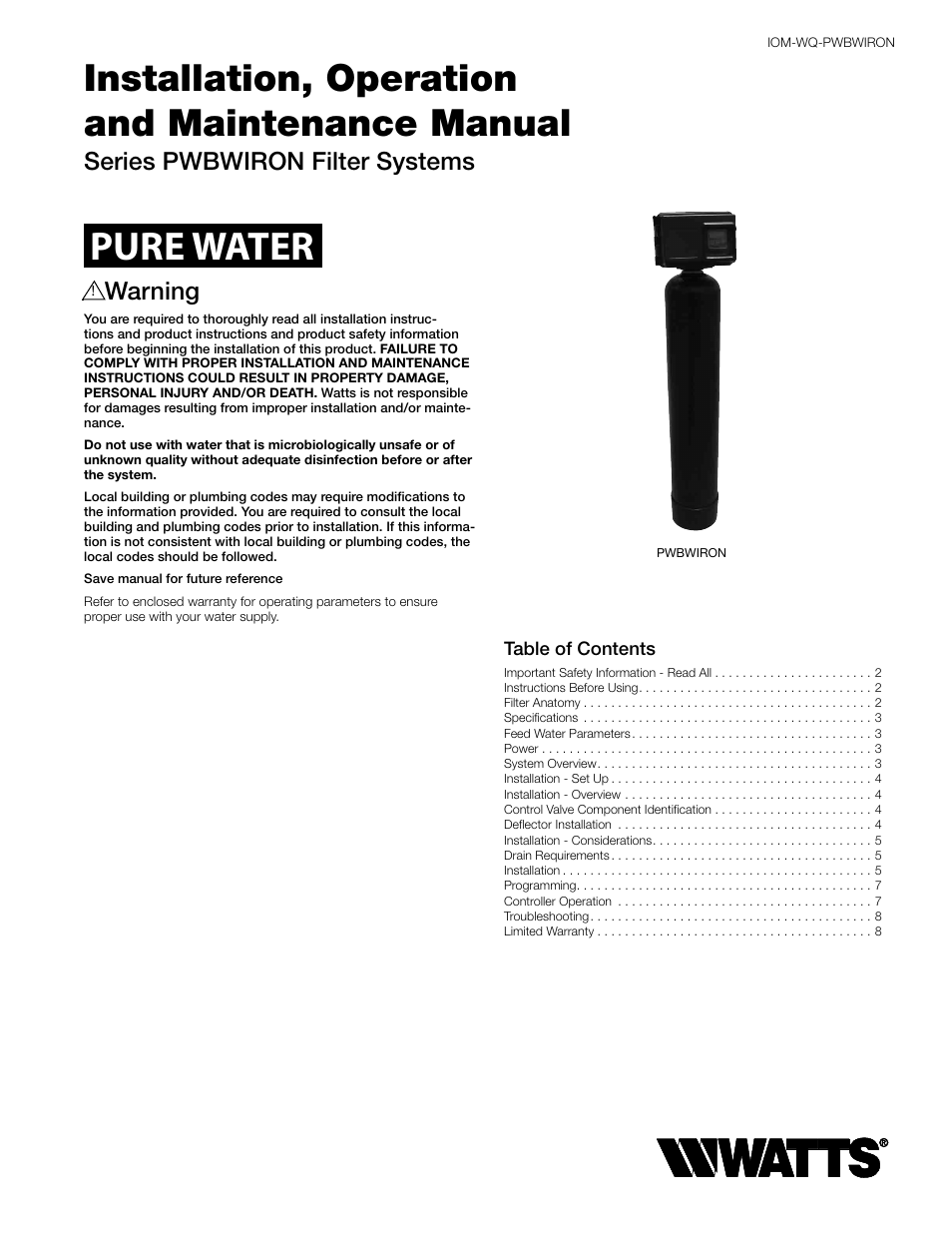 Watts PWBWIRON User Manual | 8 pages