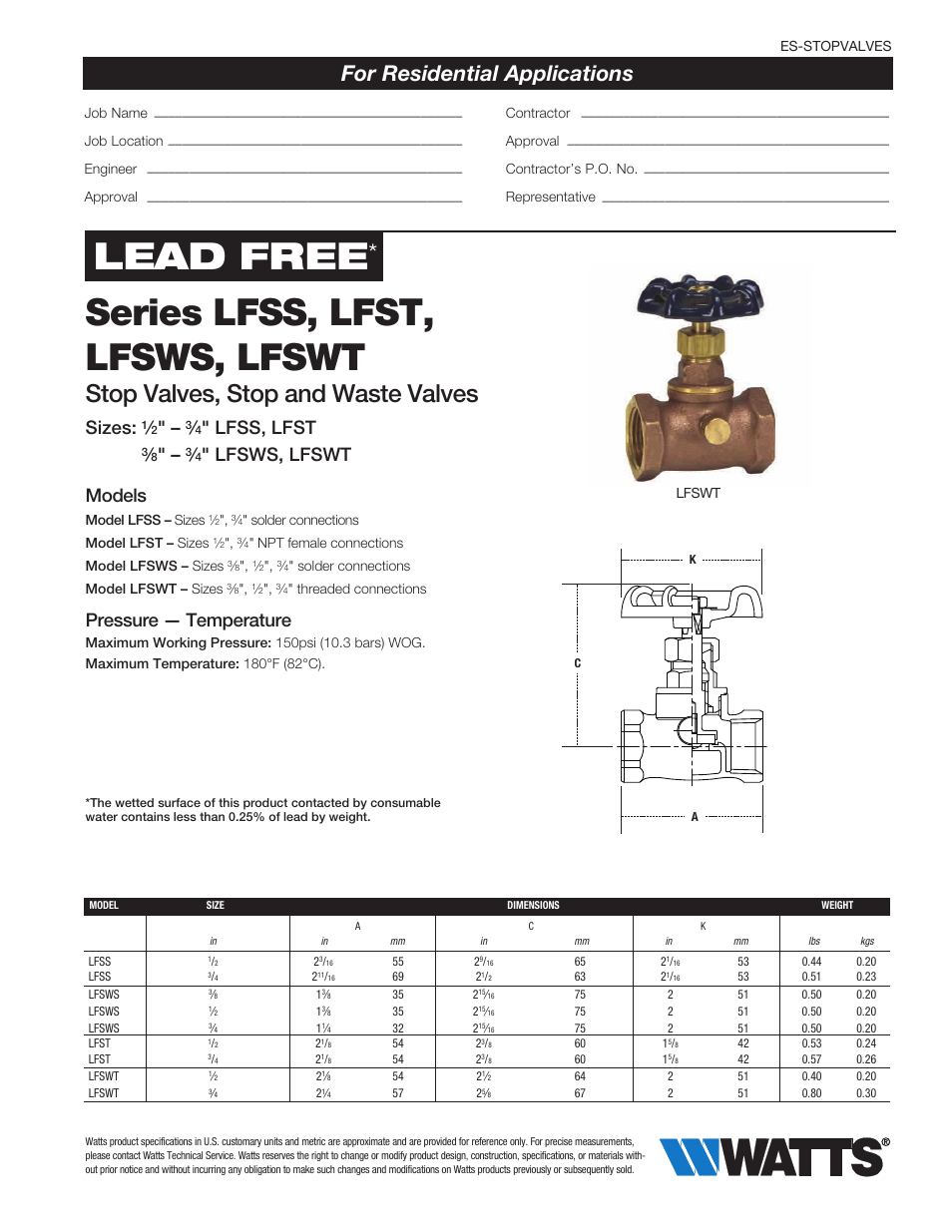 Watts LFSWT User Manual | 2 pages