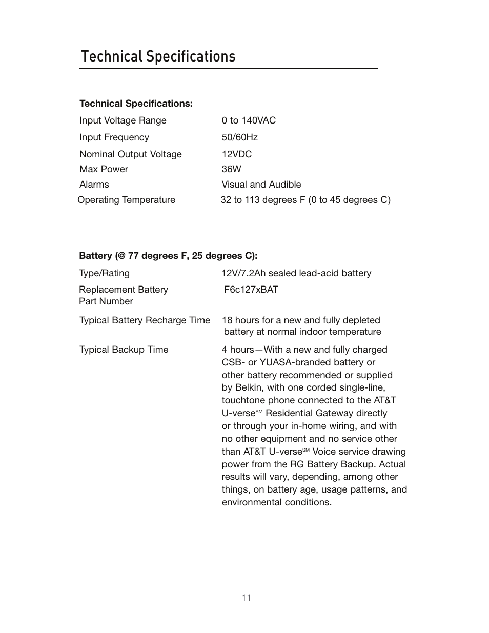 Technical specifications | Belkin BU3DC001-12V User Manual | Page 12 / 12