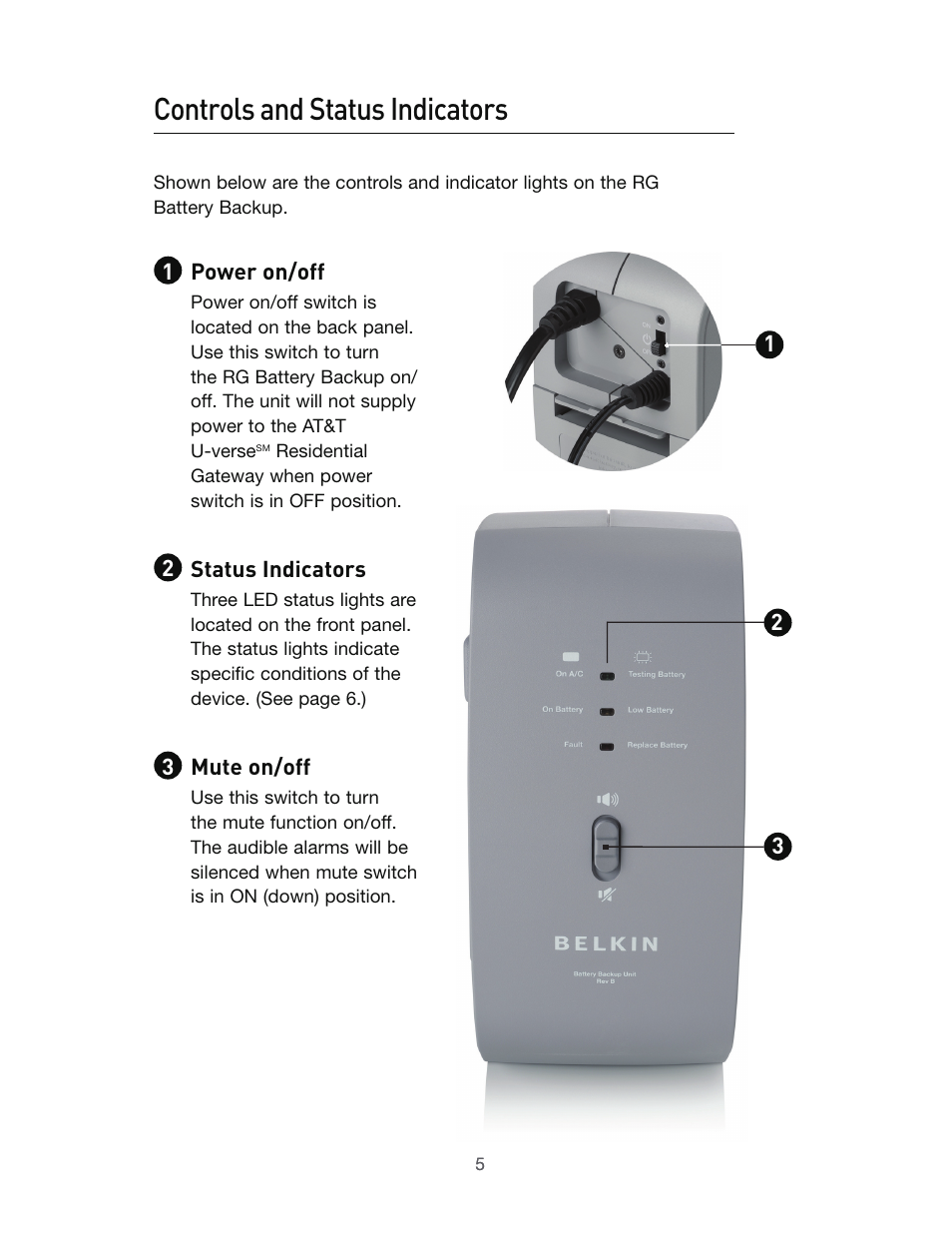 Controls and status indicators | Belkin BU3DC001-12V User Manual | Page 5 / 12