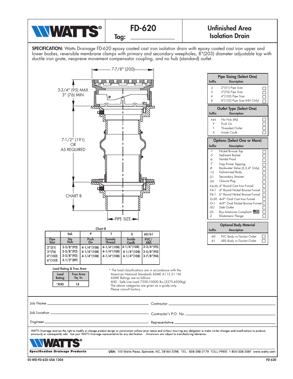 Watts FD-620 User Manual | 1 page