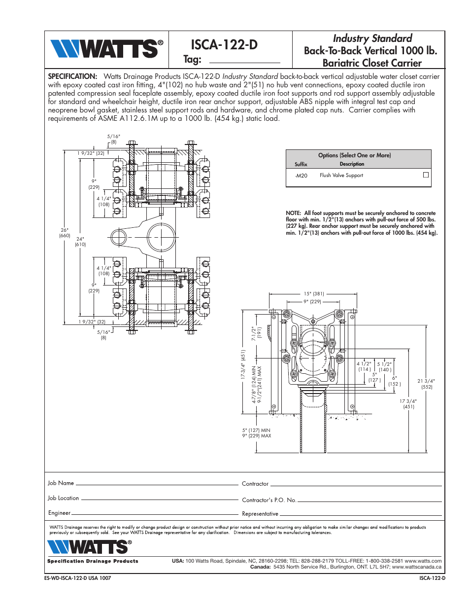 Watts ISCA-122-D User Manual | 1 page