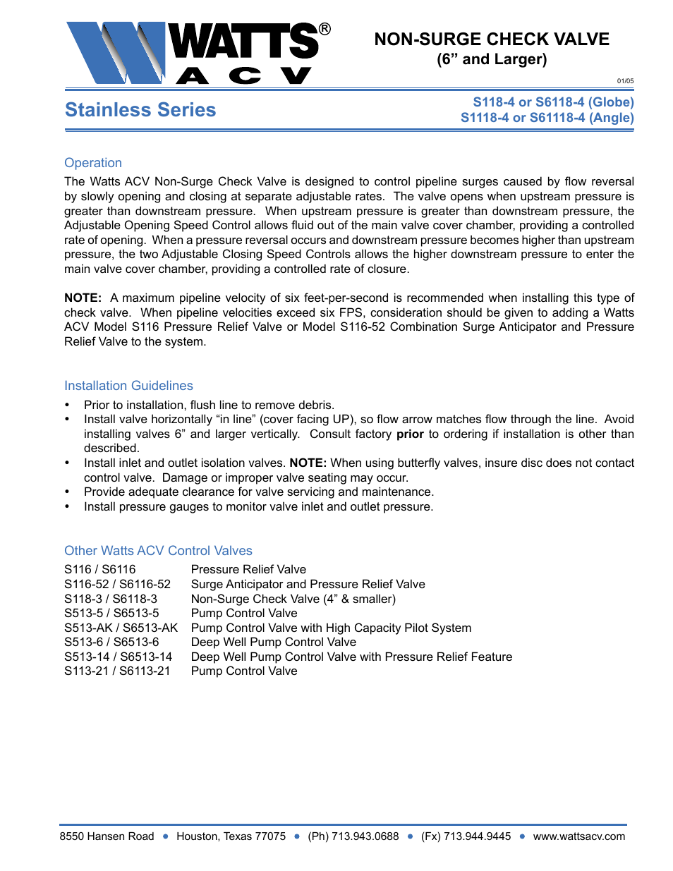 Watts S1118-4 User Manual | 1 page