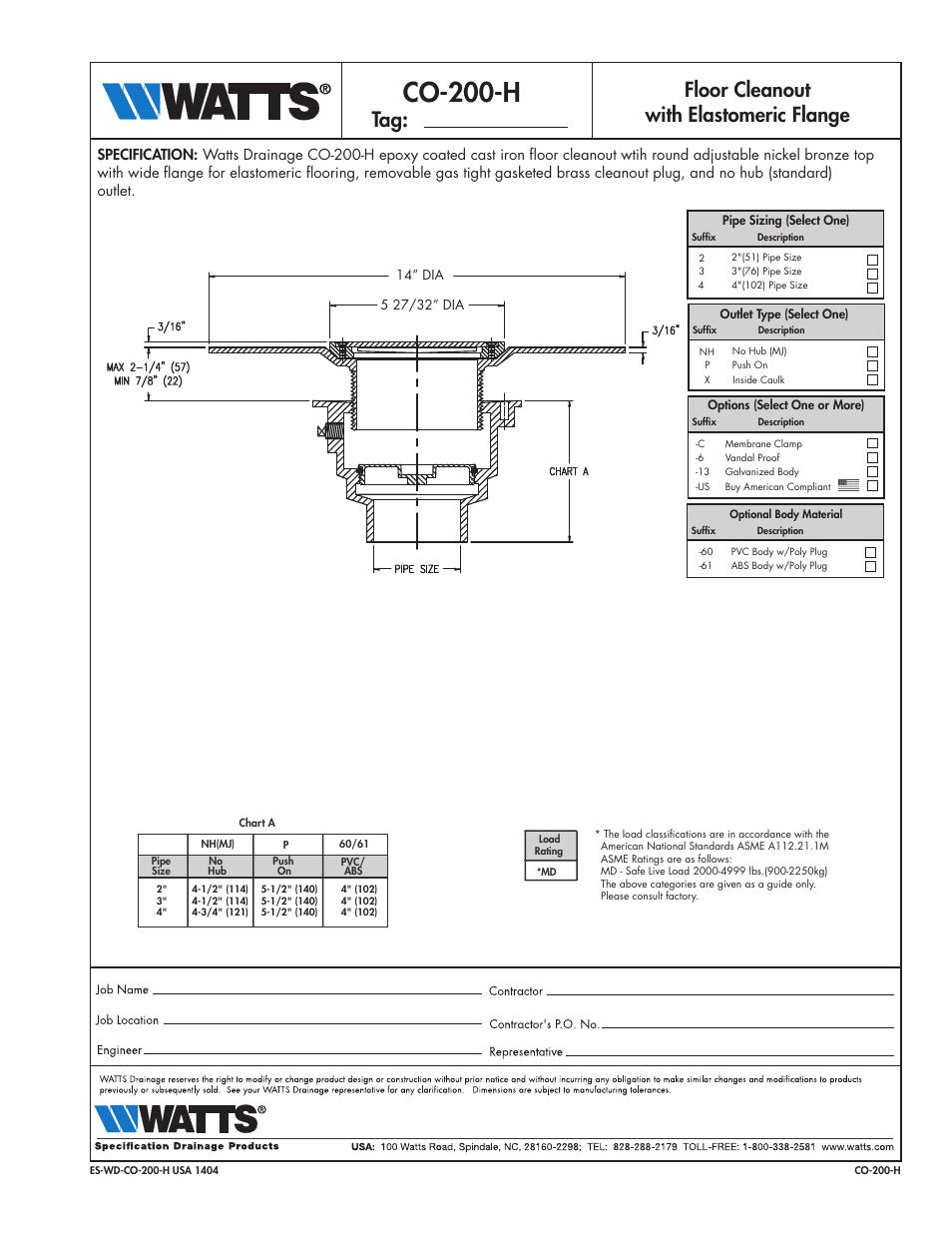 Watts CO-200-H User Manual | 1 page