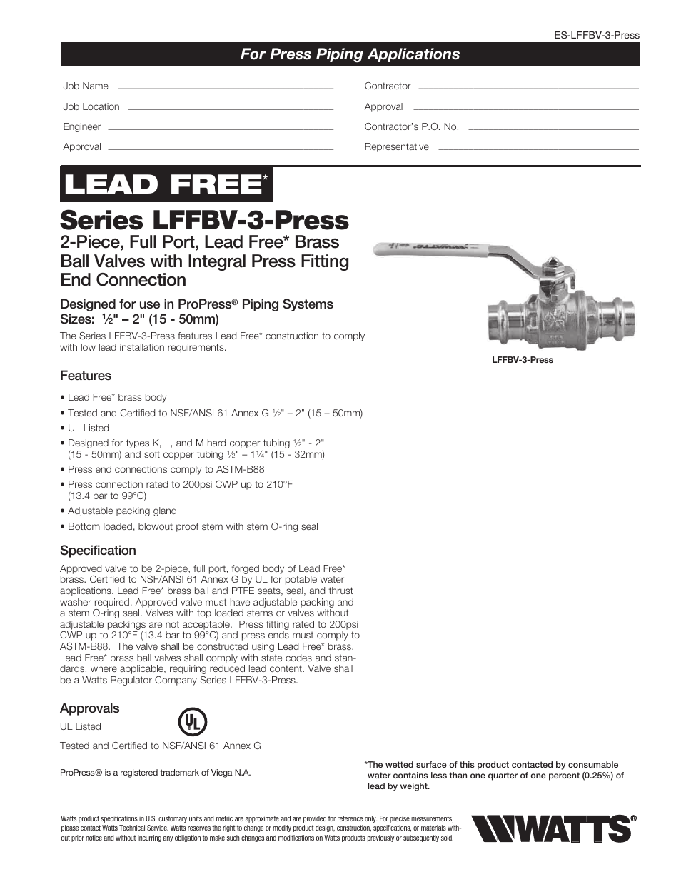 Watts LFFBV-3-Press User Manual | 2 pages