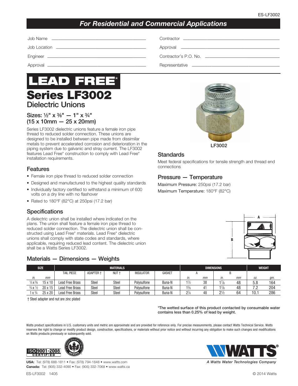 Watts LF3002 User Manual | 1 page