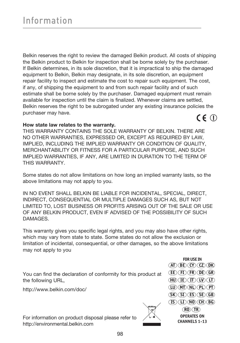 Information | Belkin F5D8633-4 User Manual | Page 100 / 606