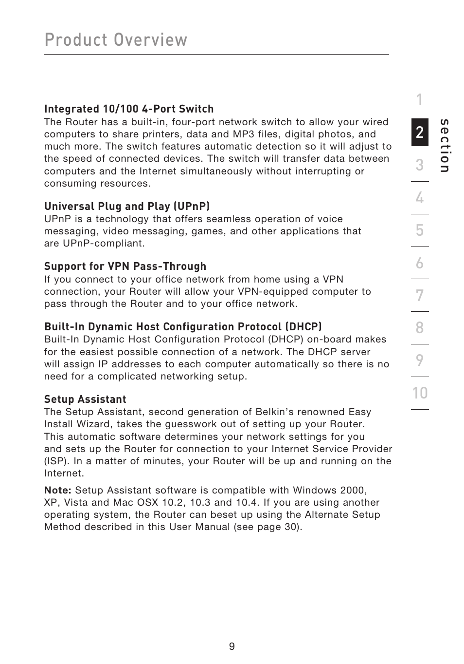 Product overview, Se ct io n | Belkin F5D8633-4 User Manual | Page 11 / 606