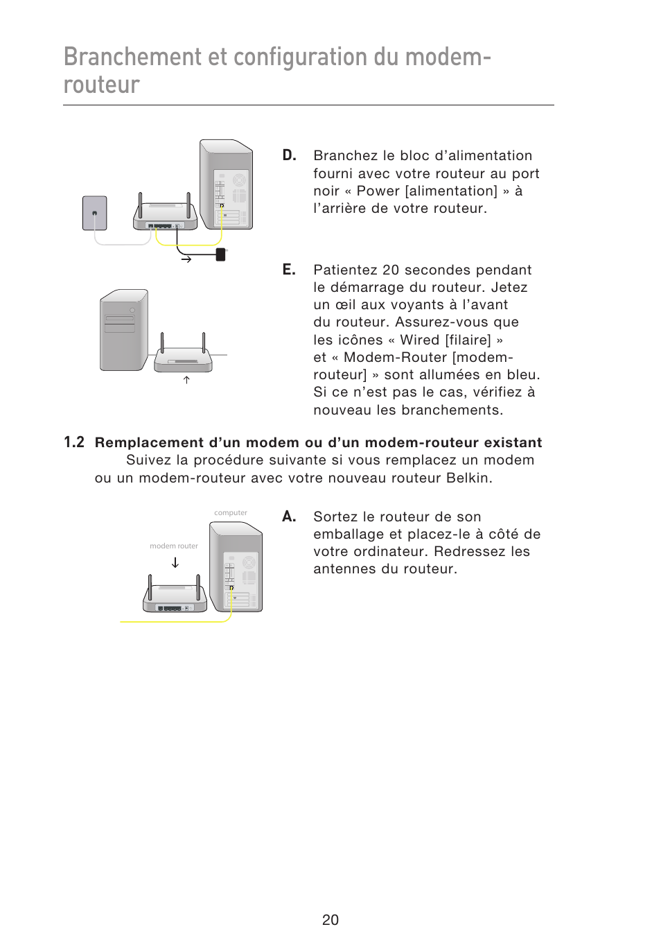 Branchement et configuration du modem- routeur | Belkin F5D8633-4 User Manual | Page 123 / 606