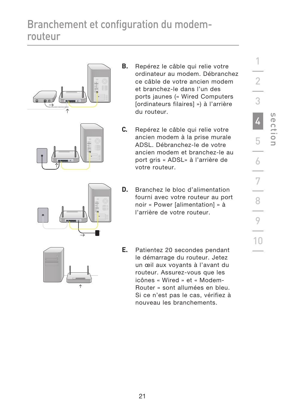 Branchement et configuration du modem- routeur | Belkin F5D8633-4 User Manual | Page 124 / 606