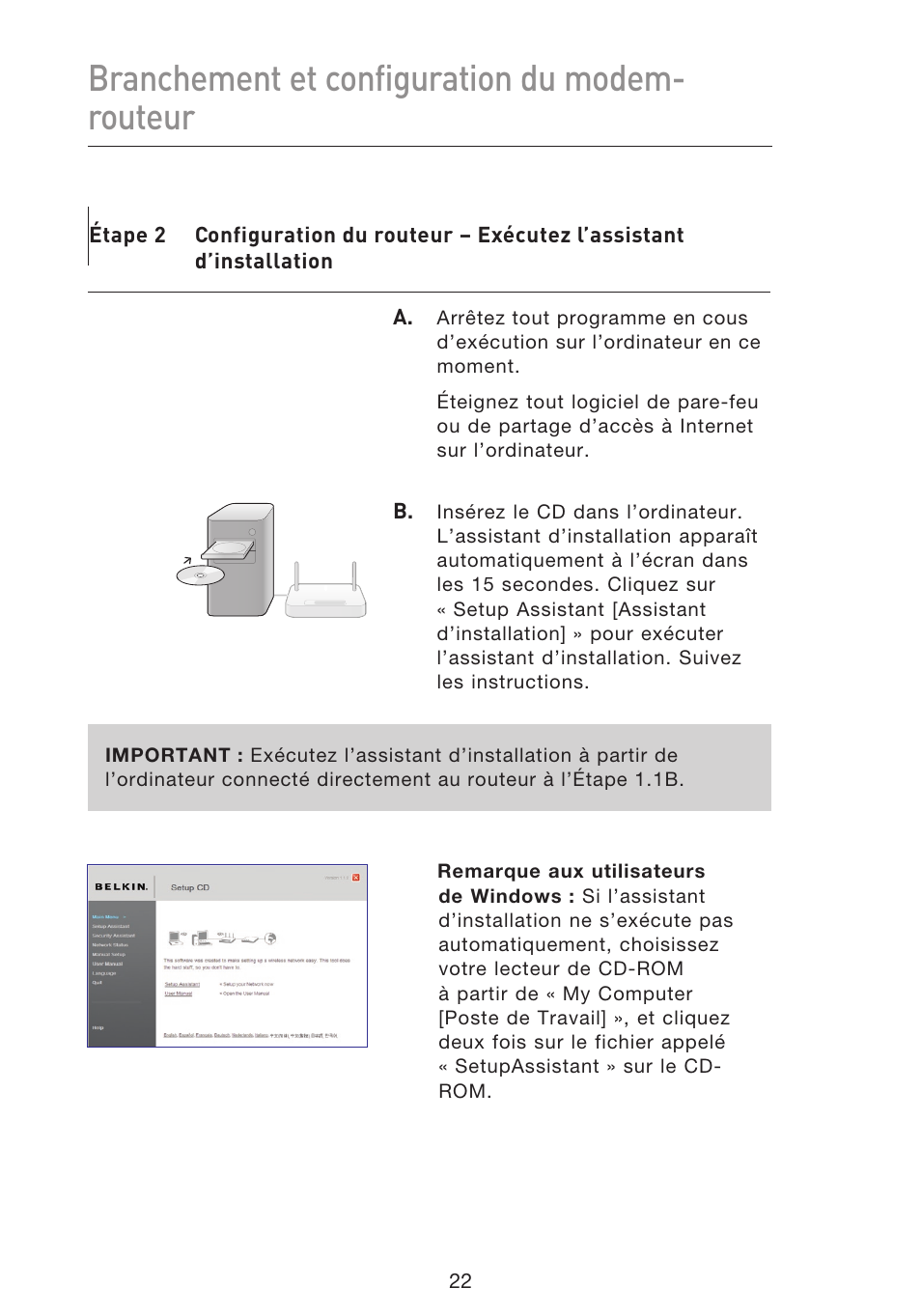 Branchement et configuration du modem- routeur | Belkin F5D8633-4 User Manual | Page 125 / 606