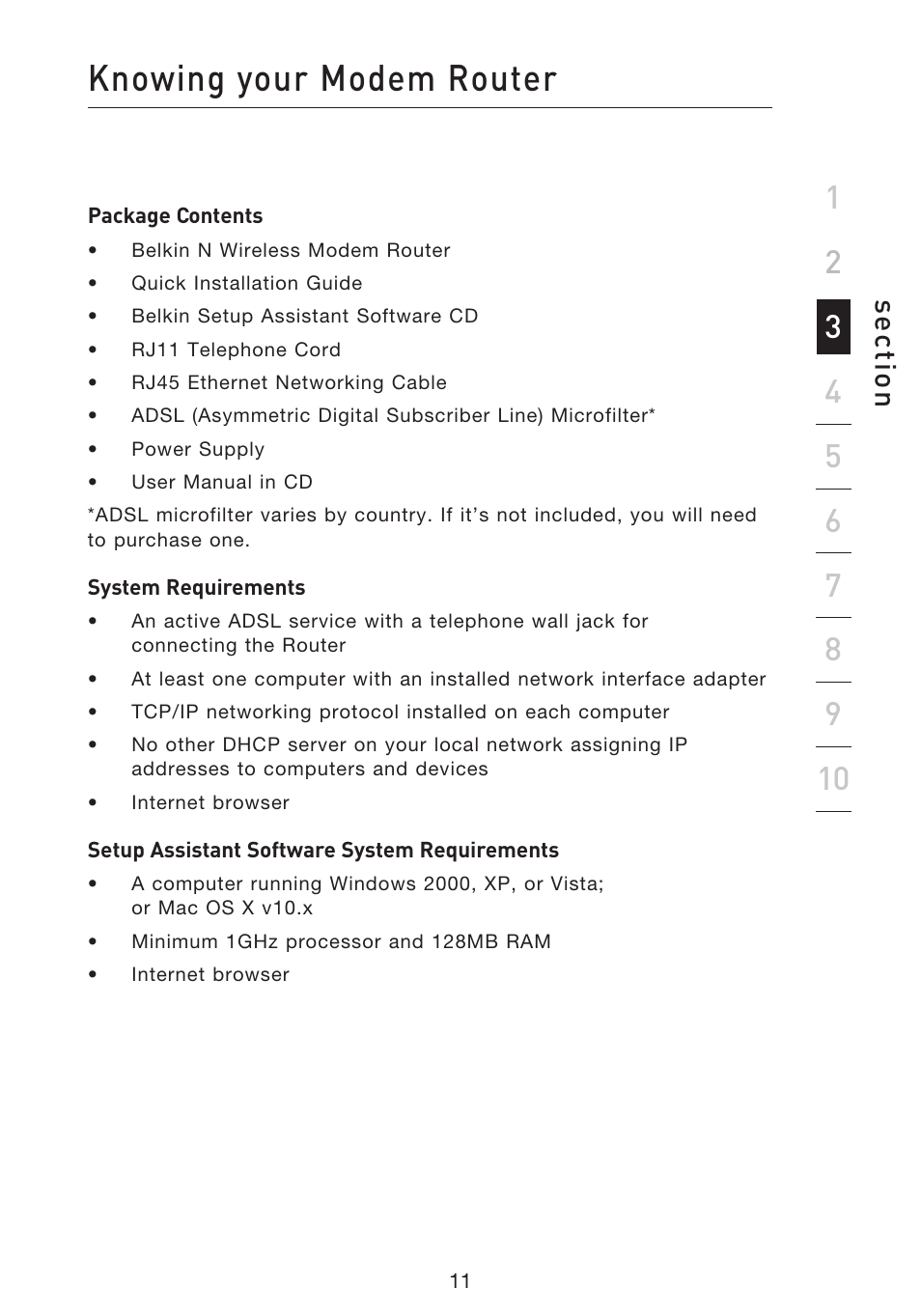 Knowing your modem router, Se ct io n | Belkin F5D8633-4 User Manual | Page 13 / 606