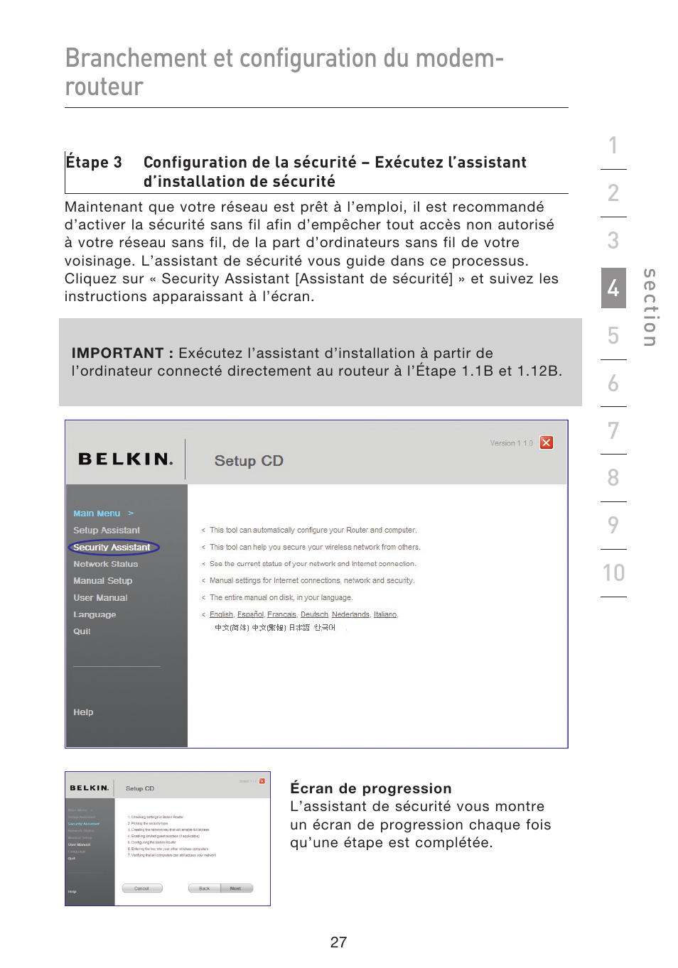 Branchement et configuration du modem- routeur | Belkin F5D8633-4 User Manual | Page 130 / 606