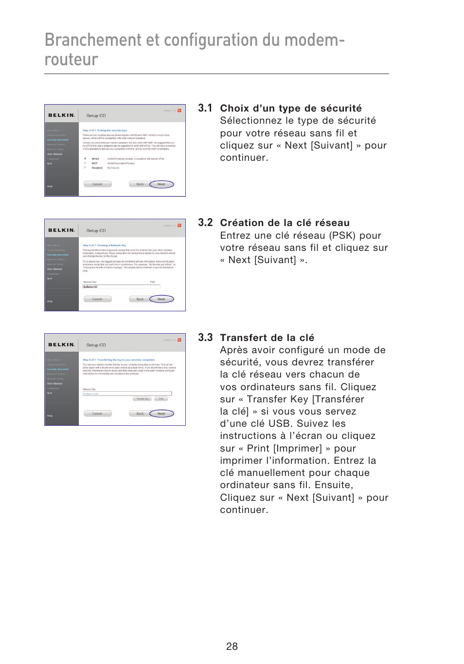 Branchement et configuration du modem- routeur | Belkin F5D8633-4 User Manual | Page 131 / 606