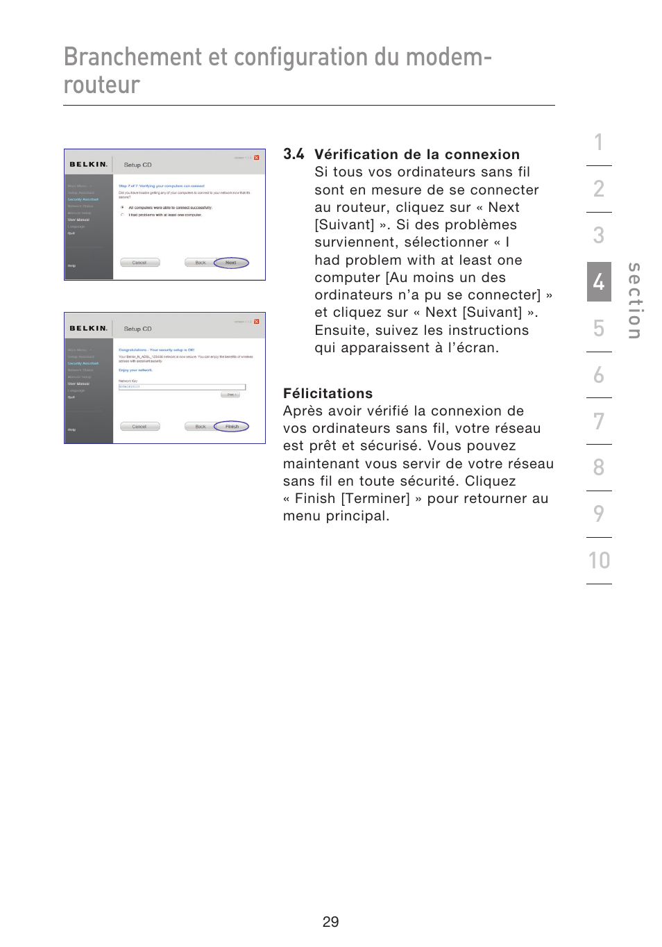 Branchement et configuration du modem- routeur | Belkin F5D8633-4 User Manual | Page 132 / 606