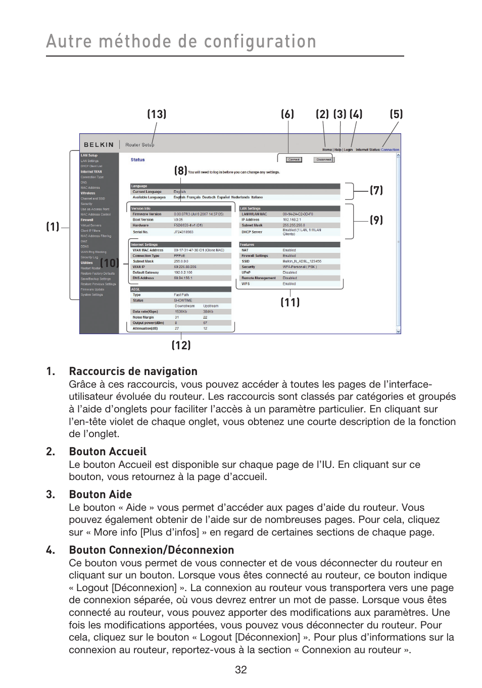 Autre méthode de configuration | Belkin F5D8633-4 User Manual | Page 135 / 606