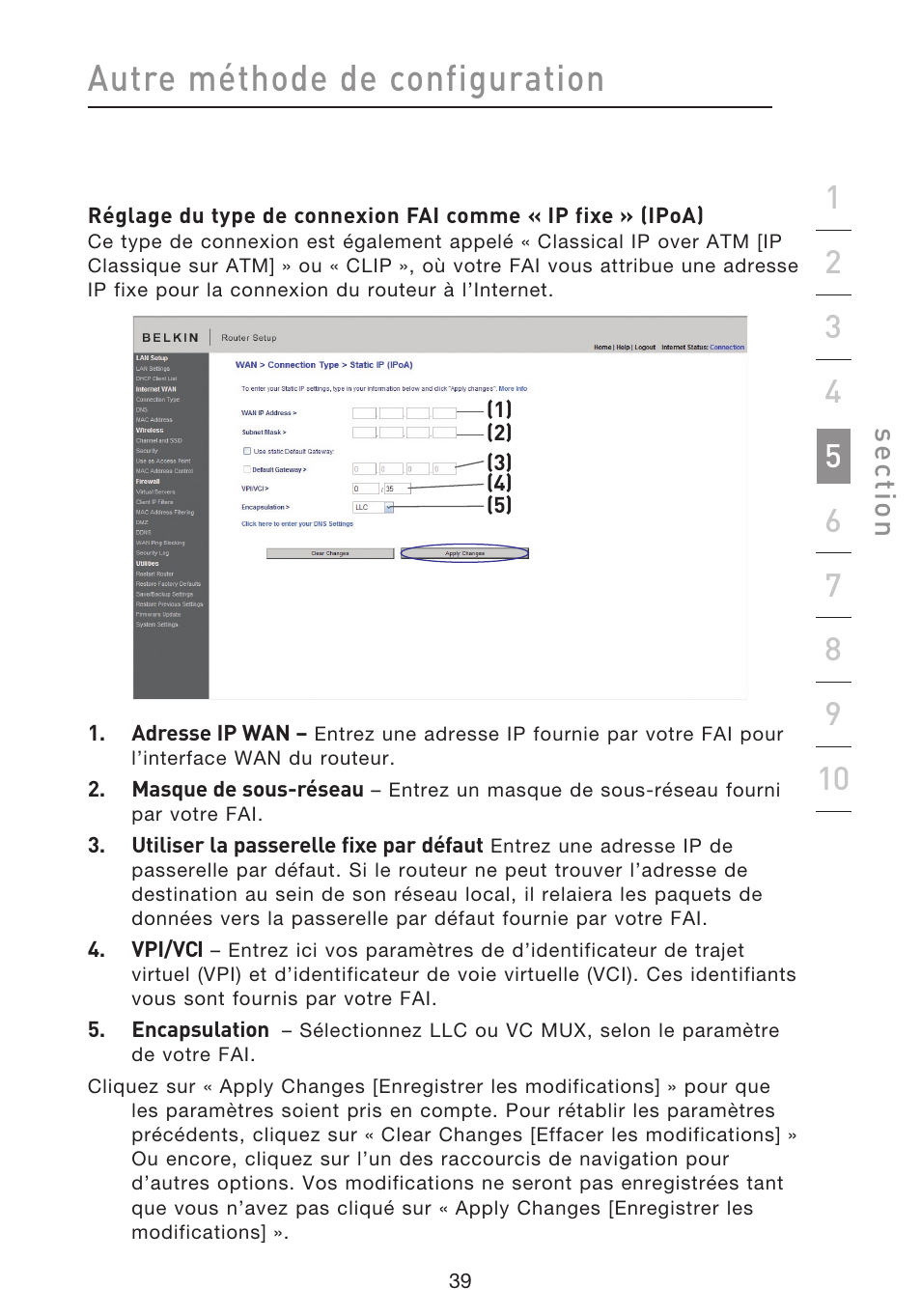 Autre méthode de configuration, Se ct io n | Belkin F5D8633-4 User Manual | Page 142 / 606