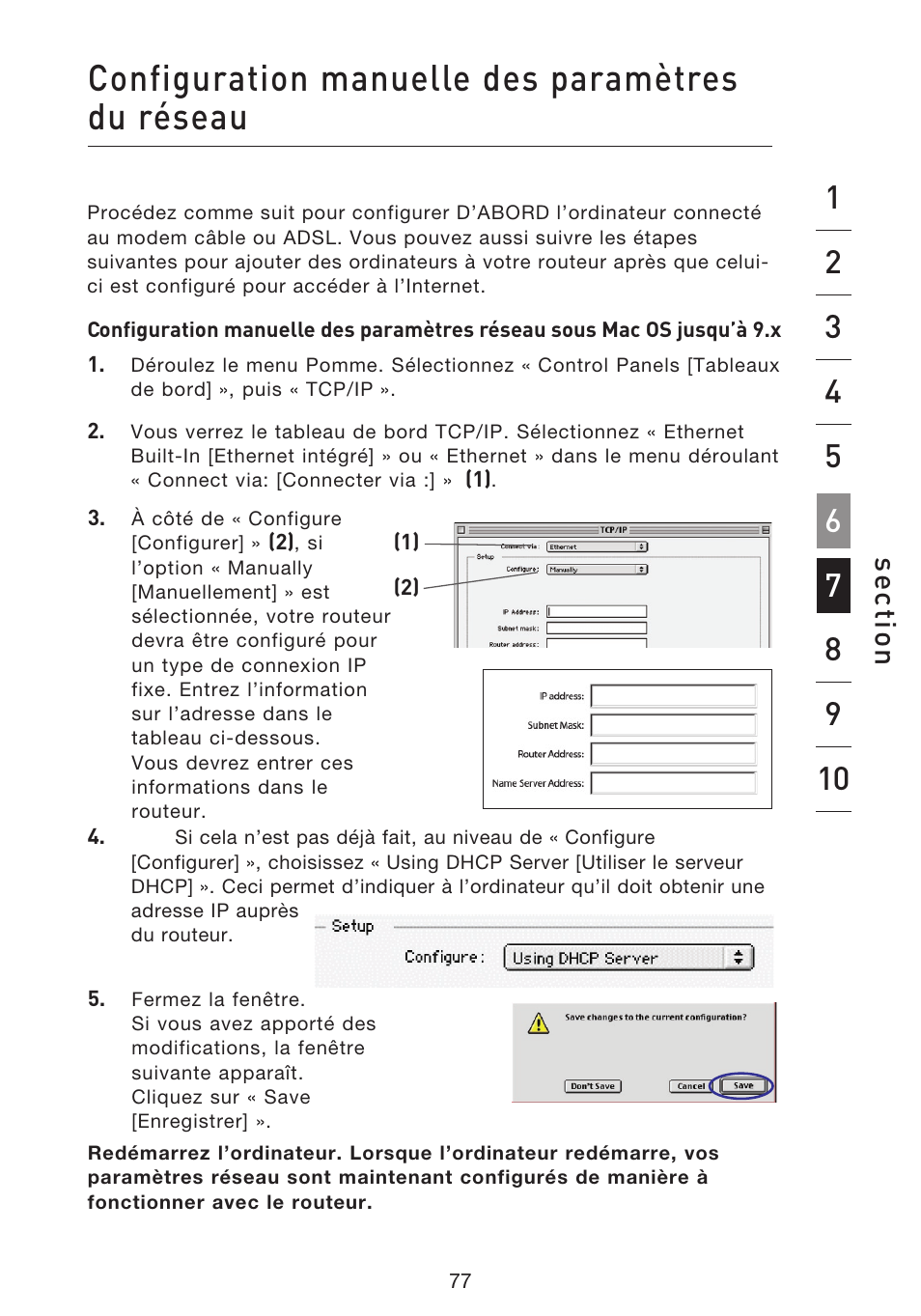 Configuration manuelle des paramètres du réseau, Se ct io n | Belkin F5D8633-4 User Manual | Page 180 / 606