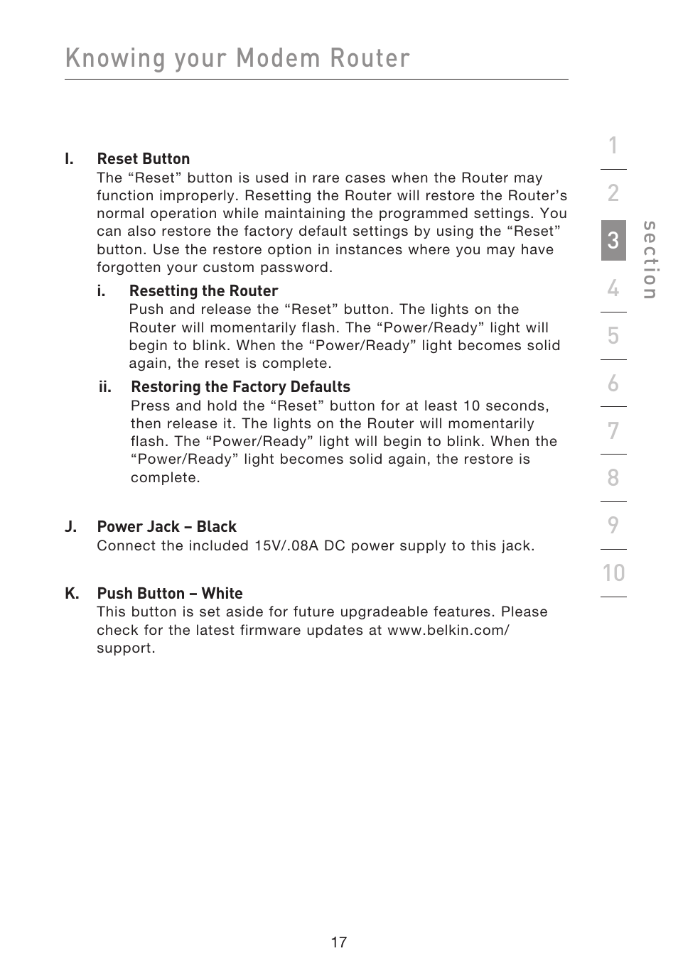 Knowing your modem router, Se ct io n | Belkin F5D8633-4 User Manual | Page 19 / 606