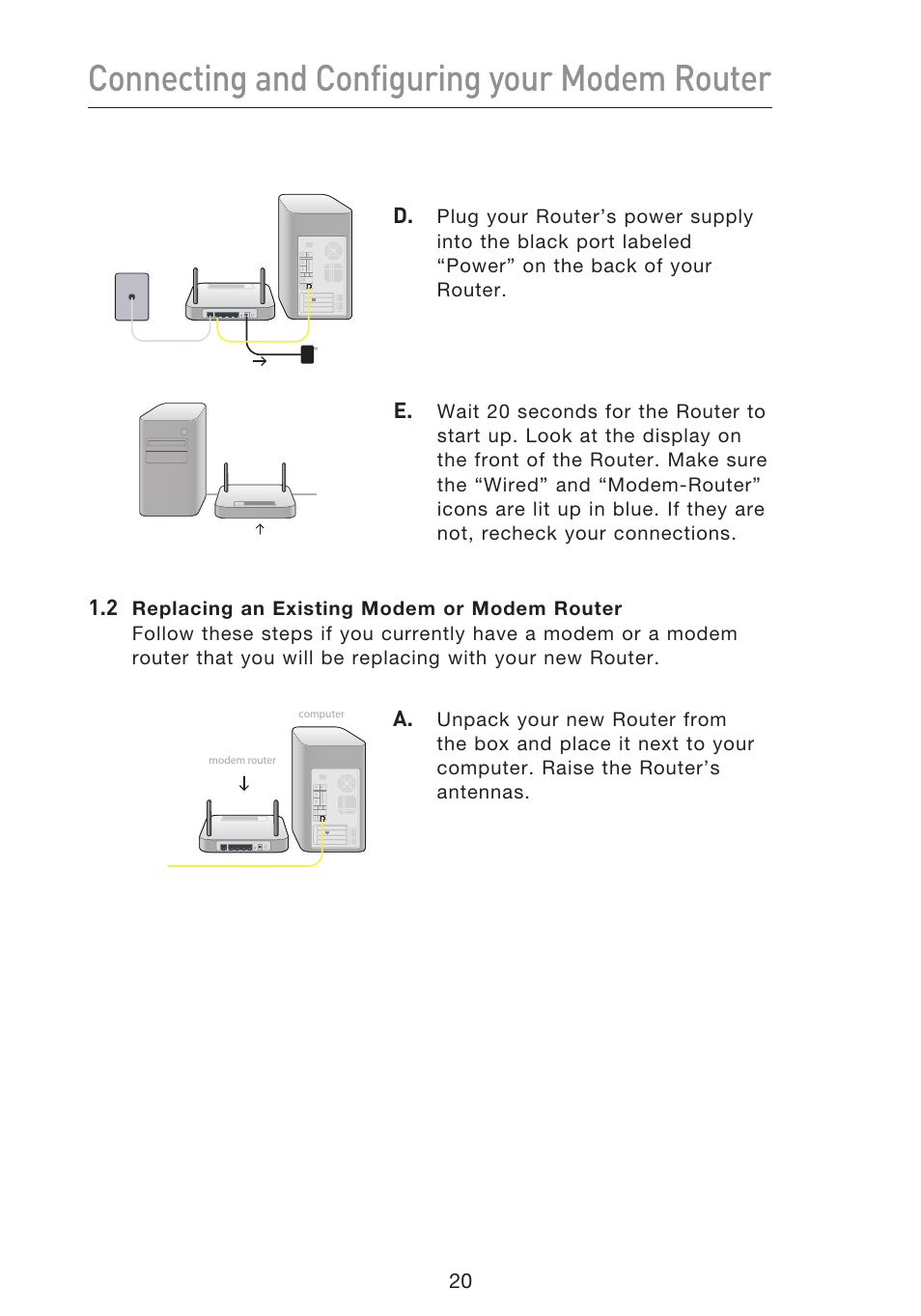 Connecting and configuring your modem router | Belkin F5D8633-4 User Manual | Page 22 / 606