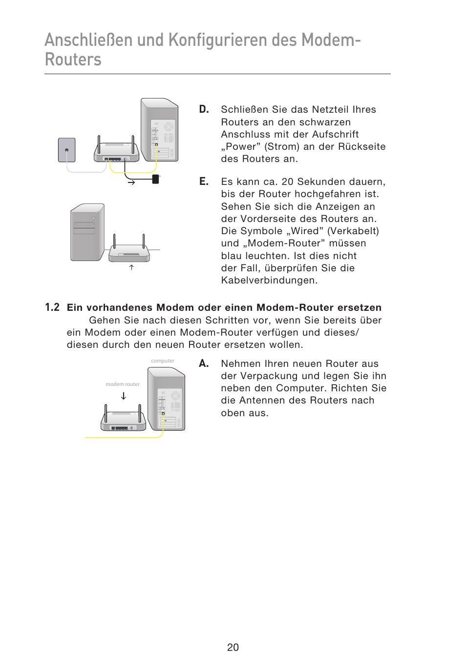 Anschließen und konfigurieren des modem- routers | Belkin F5D8633-4 User Manual | Page 224 / 606