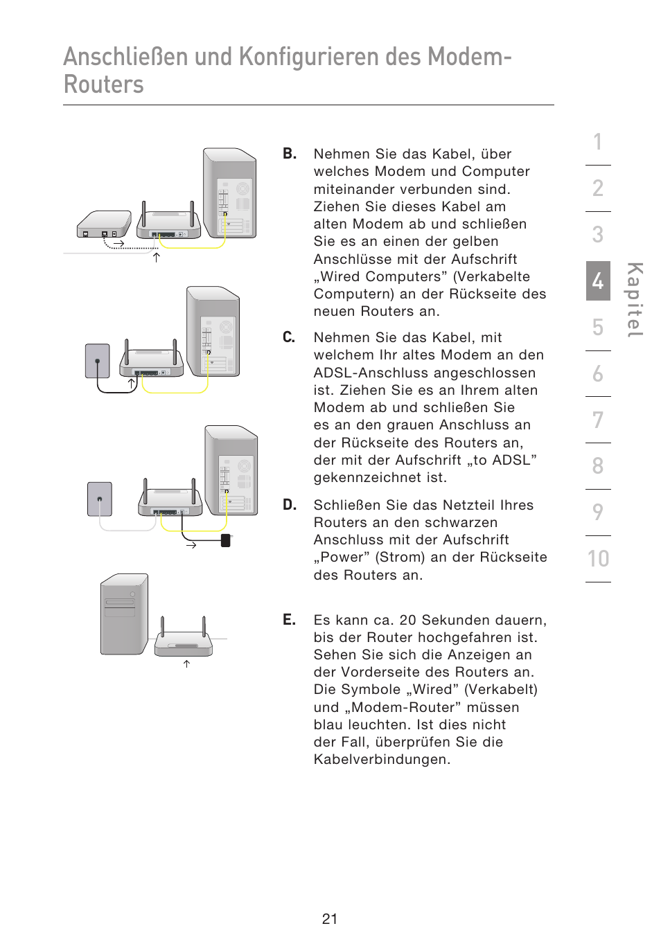 Anschließen und konfigurieren des modem- routers | Belkin F5D8633-4 User Manual | Page 225 / 606