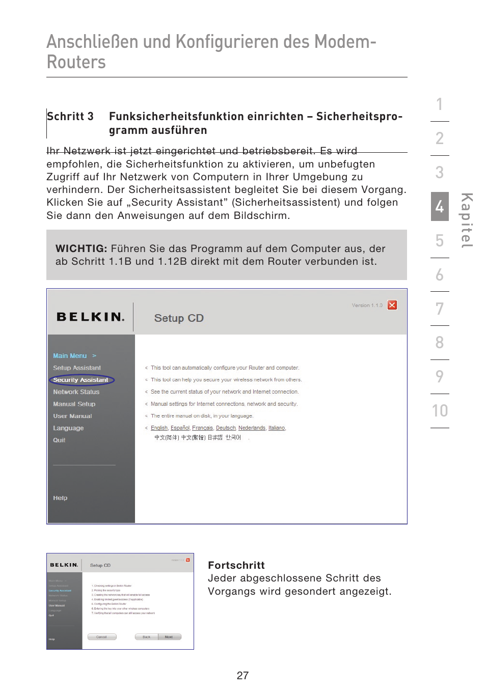 Anschließen und konfigurieren des modem- routers | Belkin F5D8633-4 User Manual | Page 231 / 606