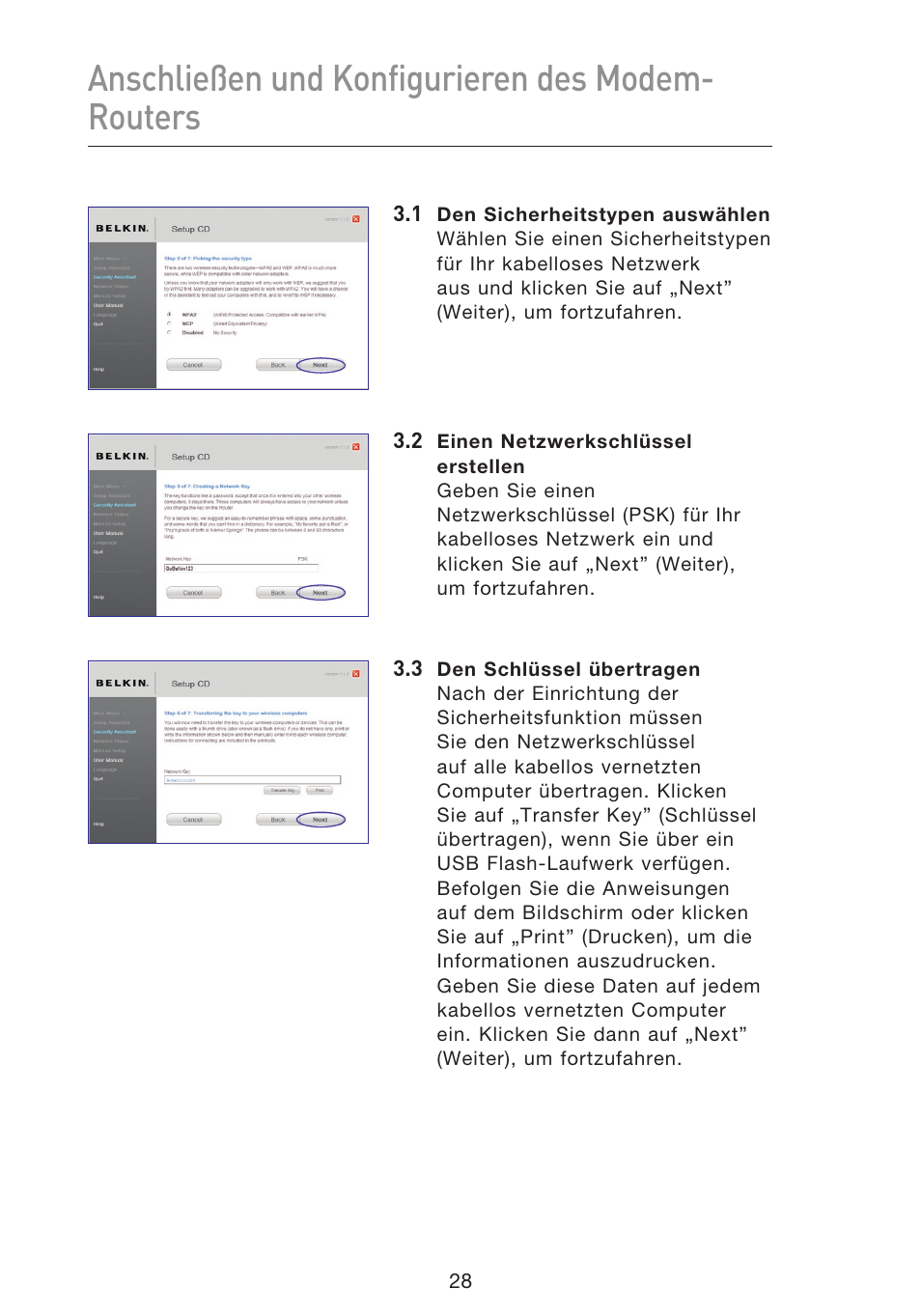 Anschließen und konfigurieren des modem- routers | Belkin F5D8633-4 User Manual | Page 232 / 606