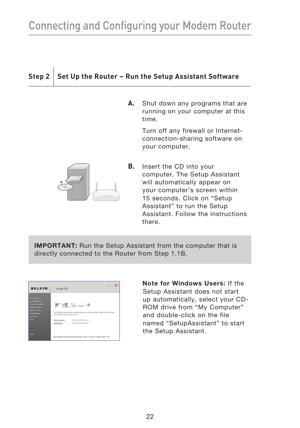 Connecting and configuring your modem router | Belkin F5D8633-4 User Manual | Page 24 / 606