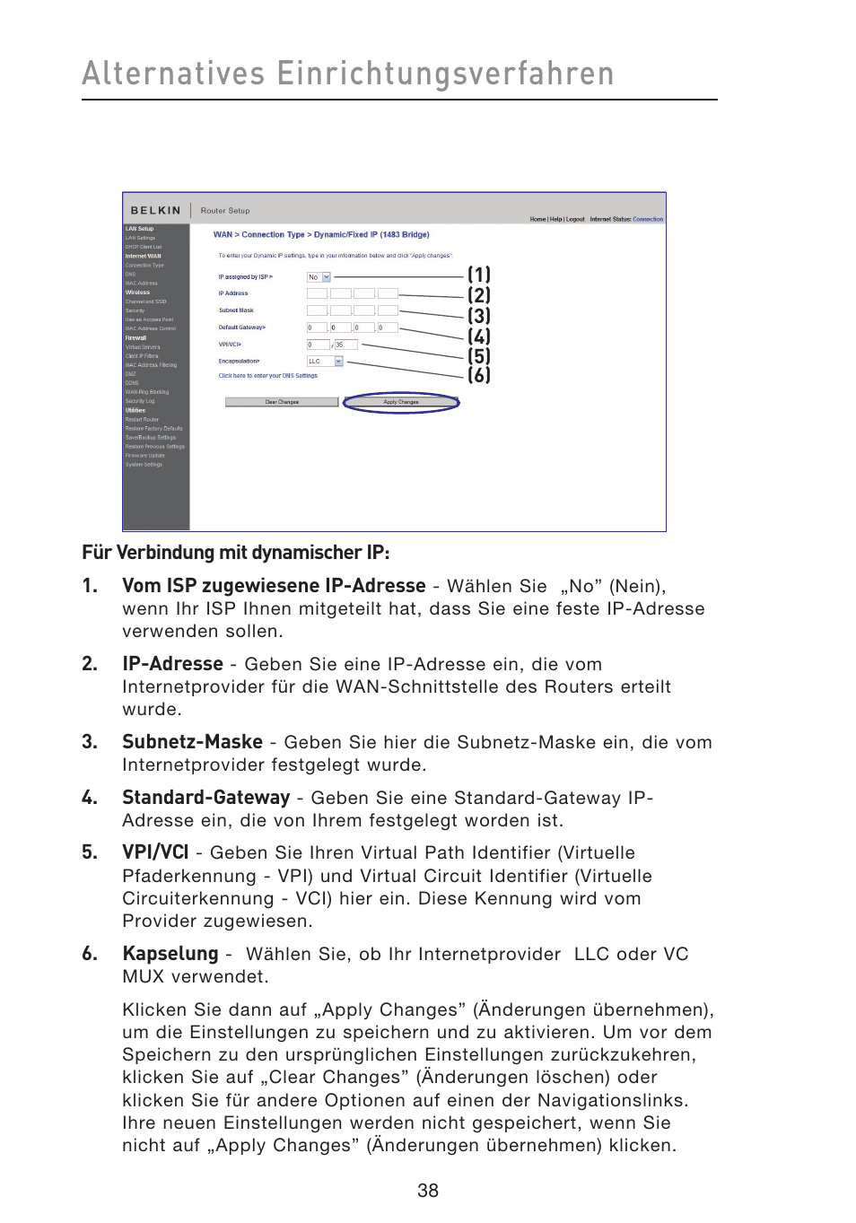 Alternatives einrichtungsverfahren | Belkin F5D8633-4 User Manual | Page 242 / 606