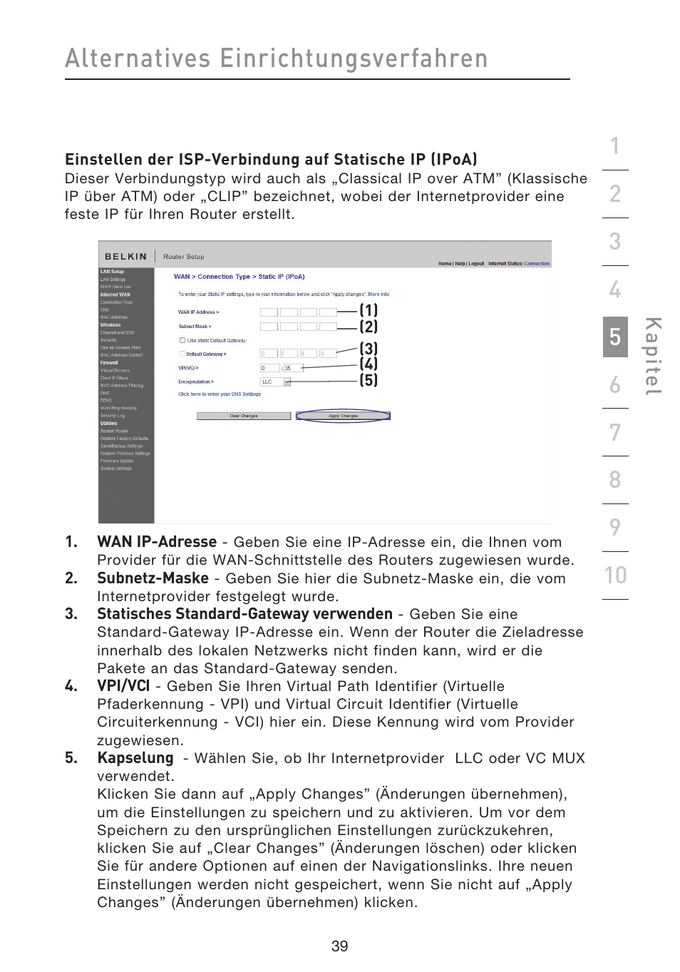 Alternatives einrichtungsverfahren, Kap ite l | Belkin F5D8633-4 User Manual | Page 243 / 606