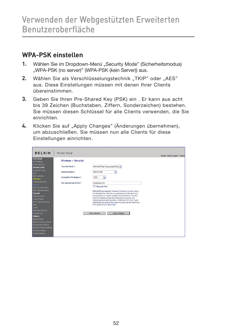 Wpa-psk einstellen | Belkin F5D8633-4 User Manual | Page 256 / 606