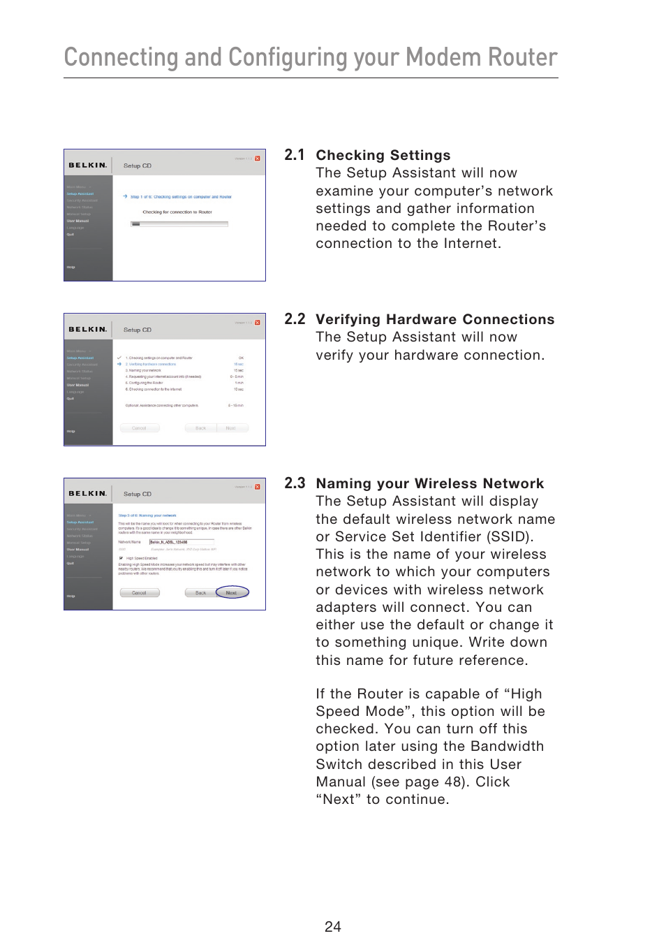 Connecting and configuring your modem router | Belkin F5D8633-4 User Manual | Page 26 / 606